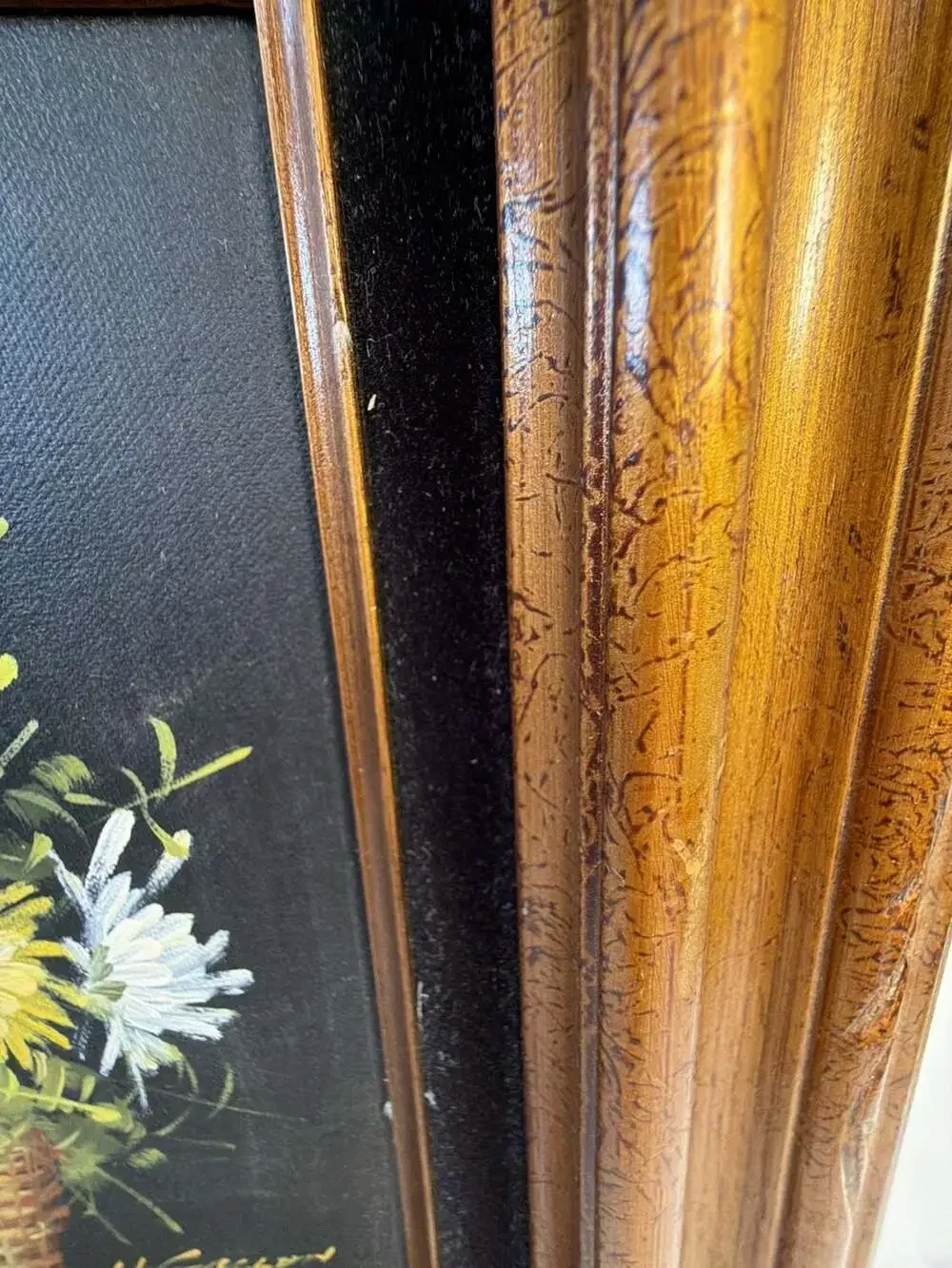 Vintage M. Gibson Floral Still Life Oil Painting in Ornate Gold Frame